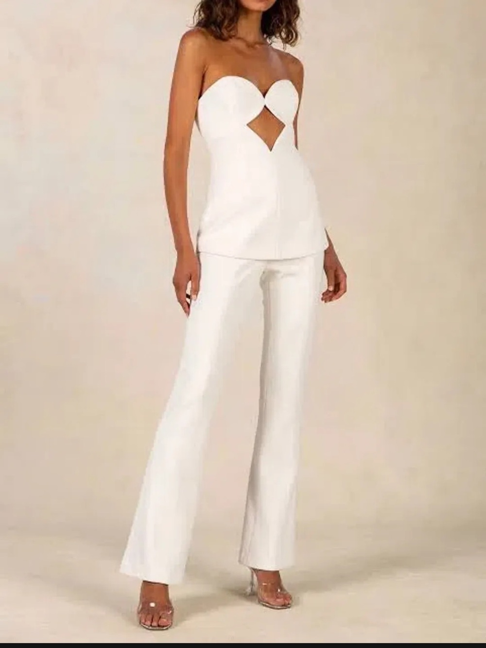 MISHA COLLECTION White Strapless Cutout Flare Jumpsuit Pants Set